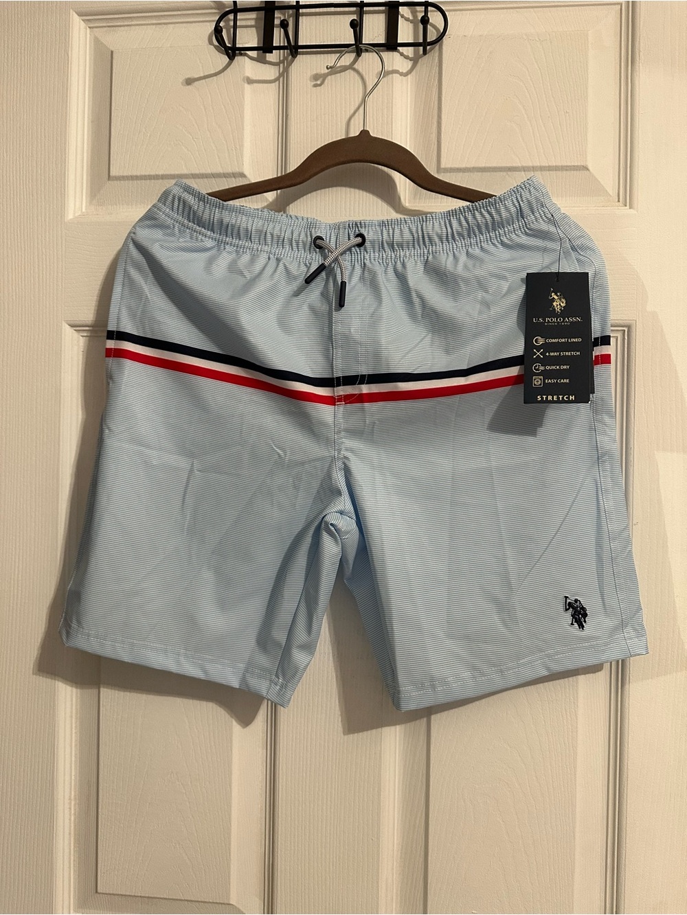 U.S. Polo Assn. Boys X-Large (14-16)Light Blue Striped Swim Trunks - Picture 2 of 7